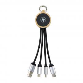 Eco-Friendly Bamboo Keychain 3-in-1 Glowing Logo Gift Data Cable