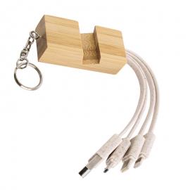 Eco-Friendly Bamboo 3-in-1 Keychain Data Cable